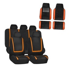 Unique Flat Cloth Seat Covers with Premium Carpet Floor Mats- Fit Most Orange