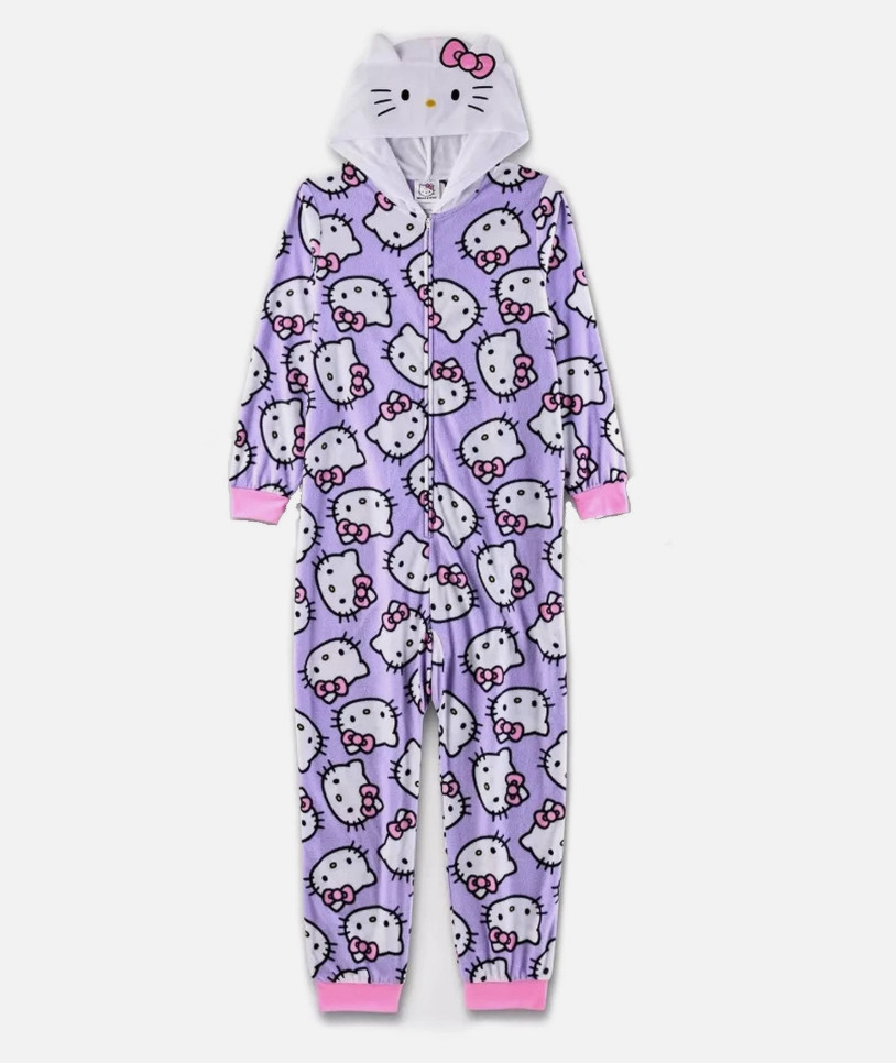 NWT Hello Kitty Hooded Costume Print Fleece Pajama Sleeper Big Girls