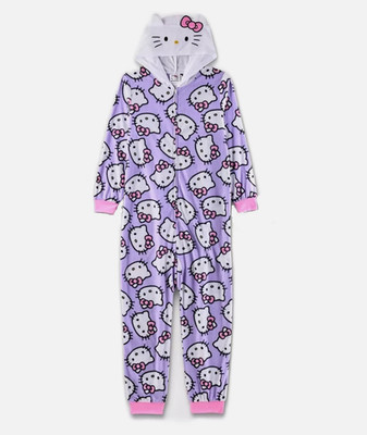 NWT Hello Kitty Hooded Costume Print Fleece Pajama Sleeper Big Girls