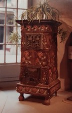 poêle à bois Ancien En fonte Émaillée Sarreguemine 1900