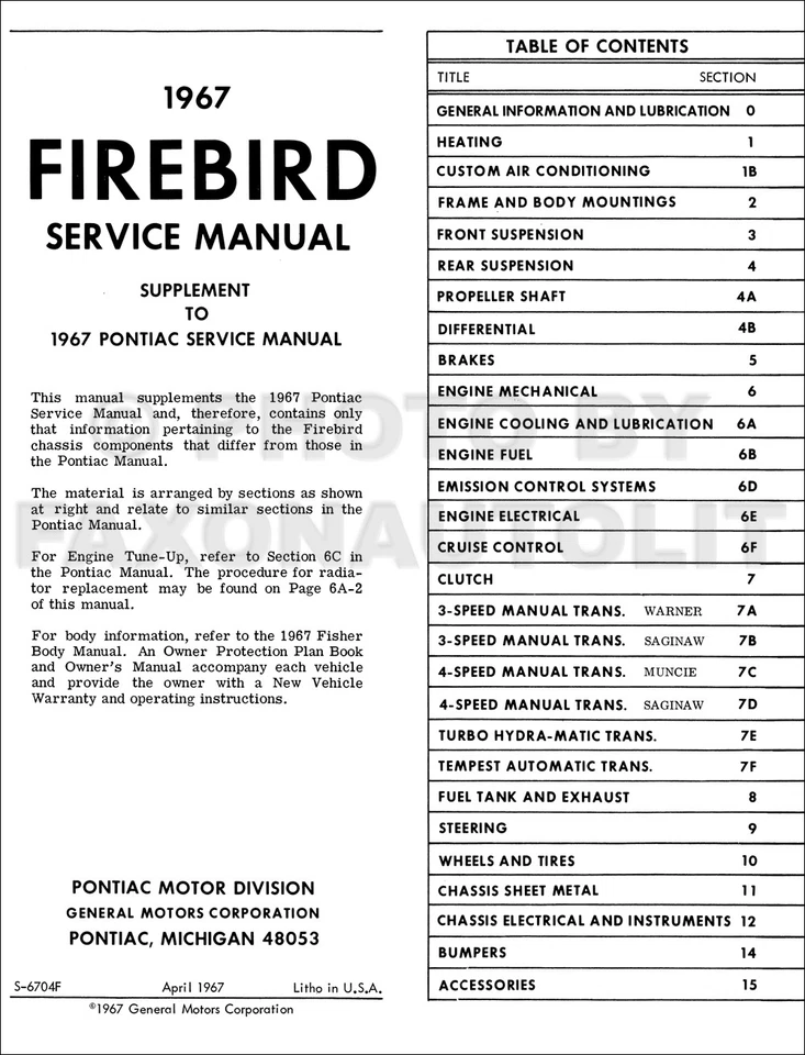 1967 Pontiac Shop Manual 67 GTO Tempest Bonneville Grand Prix Catalina LeMans - Image 2 of 2