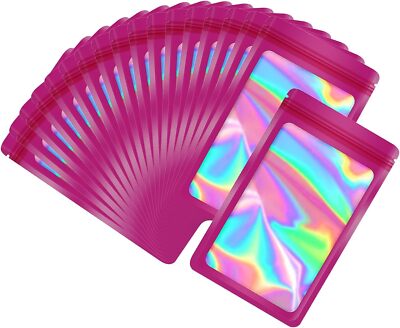 100 Pack Peach Holographic Ziplock Bags Resealable Sealable Mylar Packaging Bag