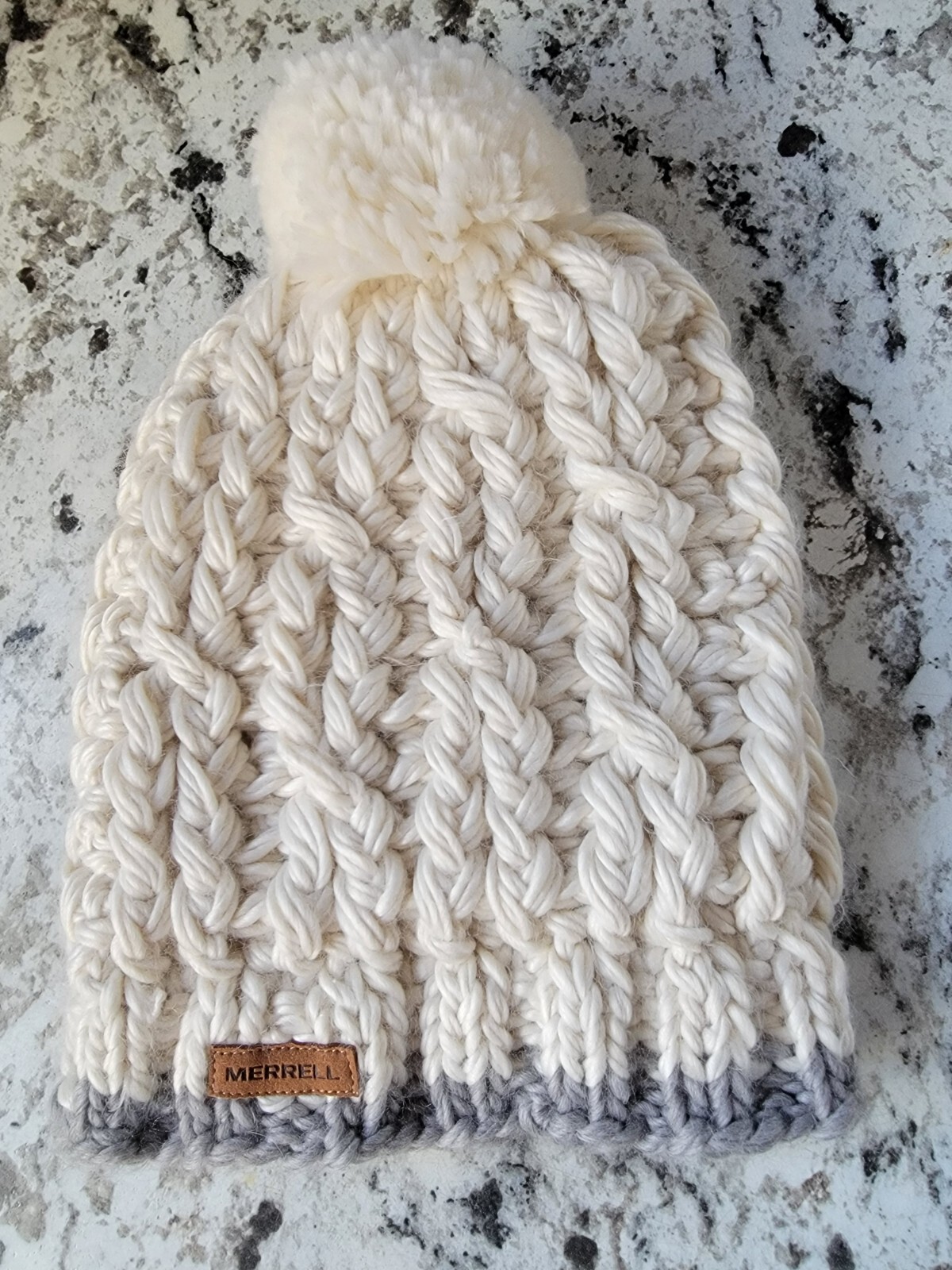 MERRELL Beanie Avorio Berretto Pom Pom Donna OSFM Maglia Cavo