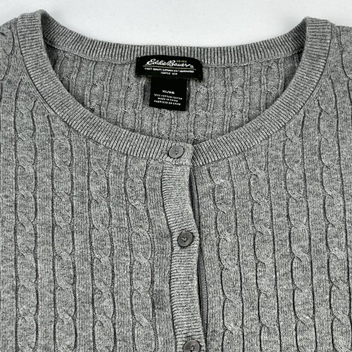 Eddie Bauer Cardigan Sweater Women's Size XL Button Up Cable Knit Gray Cotton