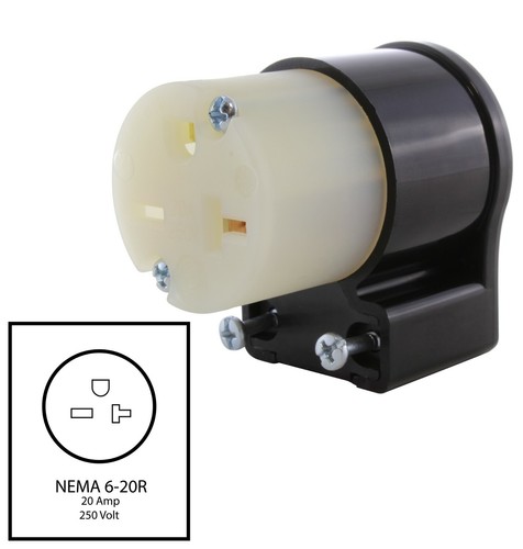 20A 250V NEMA 6-20R 3-Prong Multi-Angle Female Connector Assembly by AC WORKS® - Picture 3 of 7