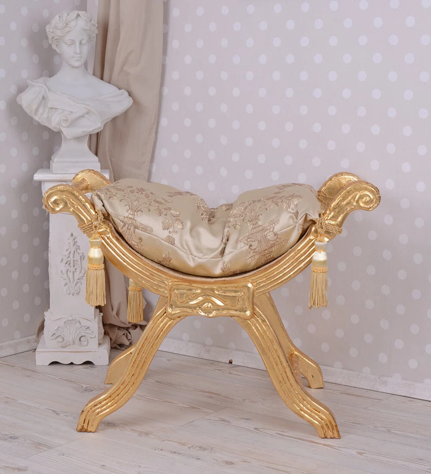 Baroque Stool Seat Gondola Stool Antique Stool Baroque Footrest Bench Gold - Image 4 of 4