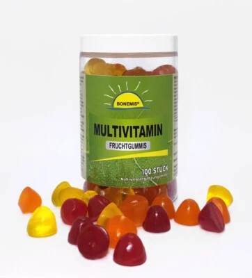 BONEMIS Große Multivitamin Fruchtgummis, vegan, ohne Zuckerzusatz, 100 Stück à 3 Gramm