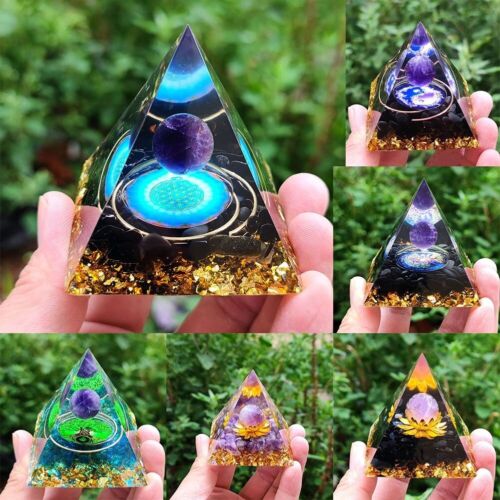 Amethyst Crystal Healing Orgonite Pyramid FENGSHUI Decoration Actual Purifying - Picture 1 of 77