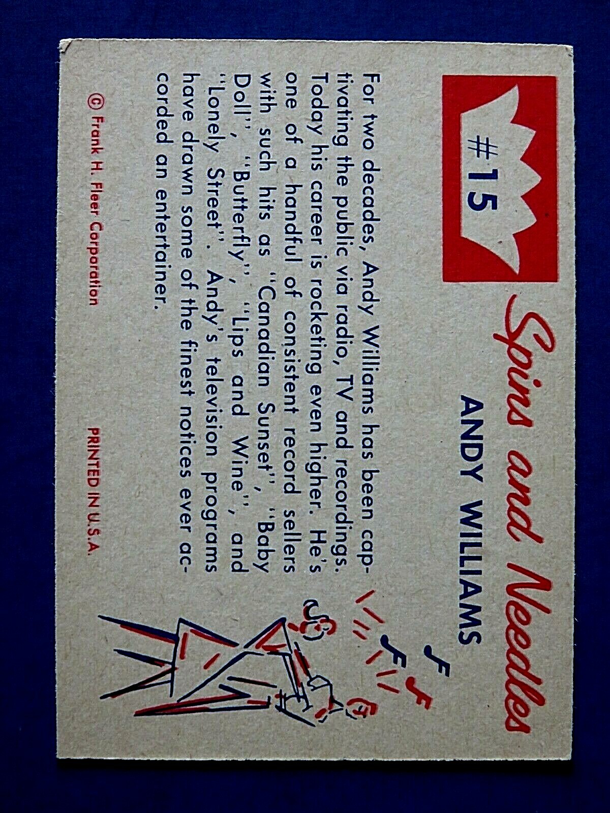 1960 FLEER Spins And Needles ANDY WILLIAMS CARD 15 NM eBay