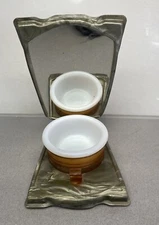 Vintage￼Art Deco Folding Celluloid Travel Shaving Mirror Milk Glass Bowl