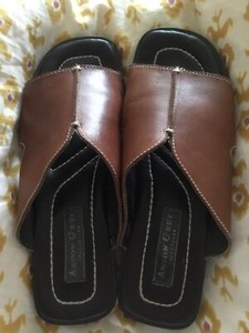 Aston Grey Collection Leather Men’s 8 Women’s 10 Flat Brown Slide Sandals