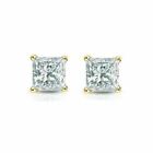 Zirconia Princess Cut Earrings Studs 14K Solid Yellow Gold Square Cubic