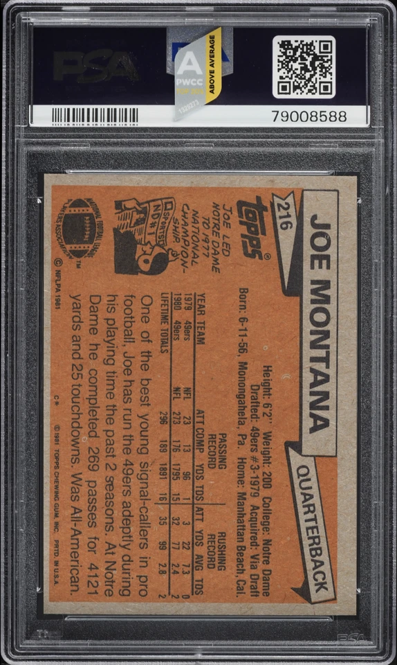 Joe Montana 1981 Topps #216 PSA 9 DNA 10 Rookie Auto PWCC-A - Imagem 2 de 2