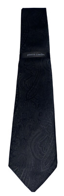 Pierre Cardin Black Paisley Neck Tie Men OSFM Dress Classic Double Windsor NEW!