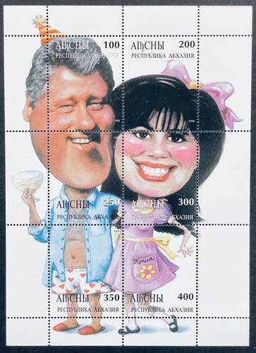 ABKHAZIA PRESIDENT BILL CLINTON & MONICA LEWINSKY SATIRE STAMP SHEET OF 6