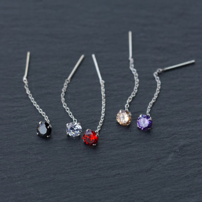 Damen Ohrringe Durchzieher Zirkonia 5 Farben Sterling Silber 925