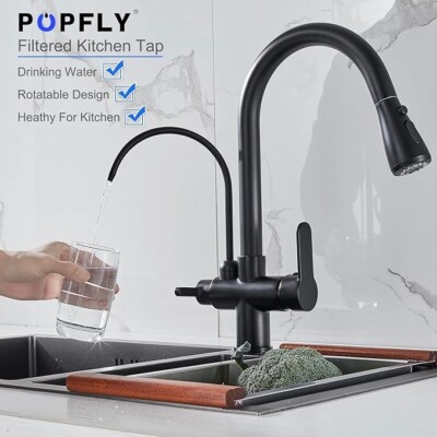 Robinet Cuisine 3 En 1 Avec Filtre à Eau Et Douchette – Inox Brossé – NEUF
