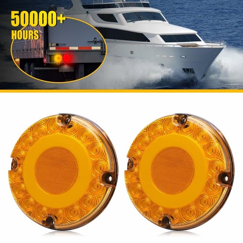 2pc 7" Round Amber 36-LED Tail Light; School Bus Transit Vehicles Refuse Hauler - 第 11/12 張圖片