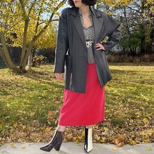 Vintage 1980s Black Long Leather Jacket Women  s Size L/XL