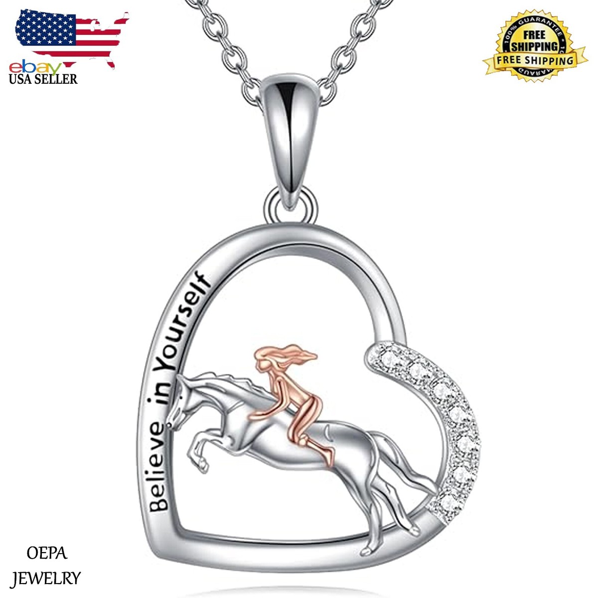 Horse and Girl Necklace Heart Necklace 925 Sterling Silver Horse Jewelry