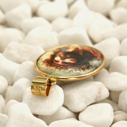 Ciondolo in ORO Giallo 14 kt Gesù Cristo Pendente Gesu Medaglia da Uomo Donna - Foto 4 di 7