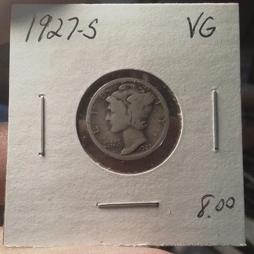 Antique Vintage 1927-S Mercury Dime VG Silver 10C Coin San Francisco Circulated
