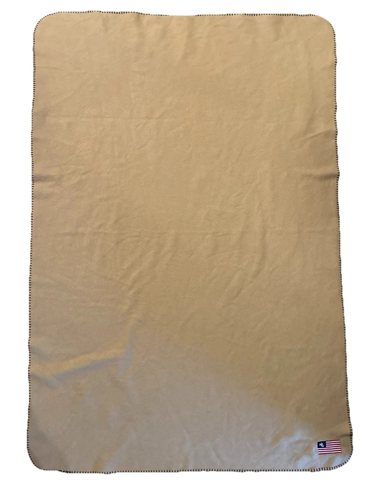 RALPH LAUREN Tan Fleece Blanket 50″×70″ – Flag Embroidered Trending Aesthetic - Image 4 of 4