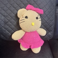 Handmade Hello Kitty Crochet Stuffed Animals with Pink and Blue Dresses