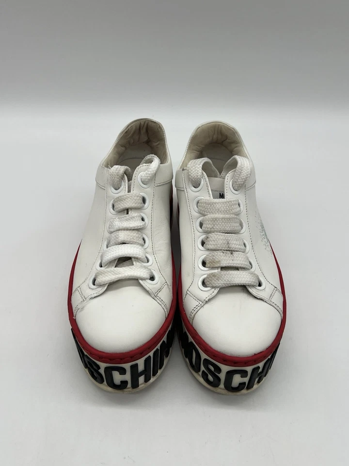 Moschino Women’s Size 37 US 6.5 White Leather Platform Fashion Sneakers Shoes. - Image 4 of 4