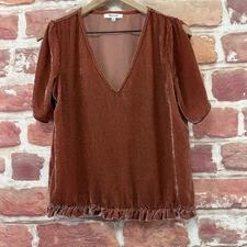 Madewell Top Shirt Womens Small Brown Velvet Velour Ruffle Tulip Petal Sleeve