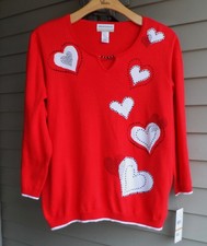 NWT ALFRED DUNNER RED HEARTS WHIMSICAL BEAD/STITCH TRIMS SOFT SWEATER  73 3X