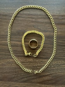 Gold Necklace Bracelet Ring 3 PCs Brand New 7 MM 50 CM Necklace Fast Shipping