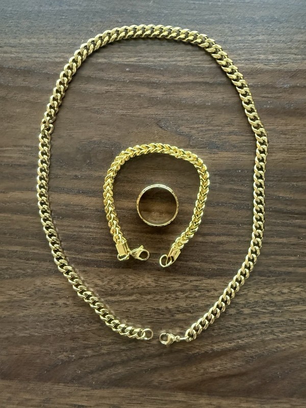 Gold Necklace Bracelet Ring 3 PCs Brand New 7 MM 50 CM Necklace Fast Shipping