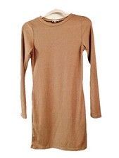 ASOS Miss Selfridge Womens Knit Mini Sweater Dress Long Sleeve Brown Size 8 