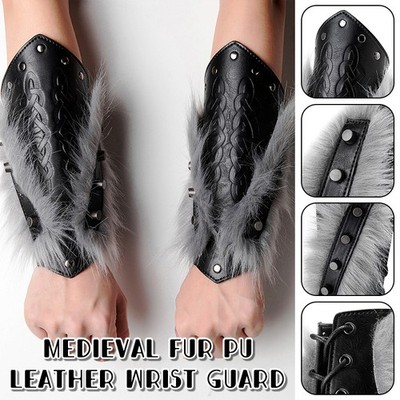  Medieval  Knights Fight Faux Fur Wristband  PU Leather Bracers Cosplay Props.