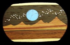 MI10174 NOS VINTAGE 1970s MOON OVER MOUNTAINS W/ STARS INLAID ART BUCKLE