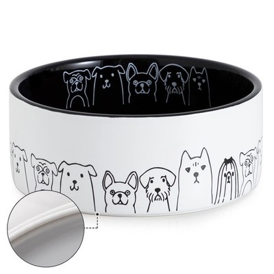 Fun Elements Ceramic Dog Bowls - Non-Slip, 16 Fl Oz Black Bowls with Adorable...