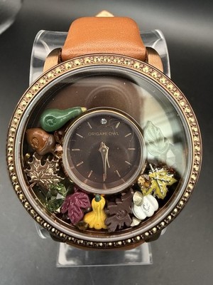Origami Owl Fall Charm Quartz Watch Brown Town Women s