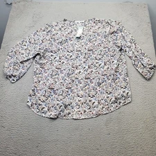 Collective Concepts Blouse Top Womens 2X Multi Paisley Warner Lattice Detail