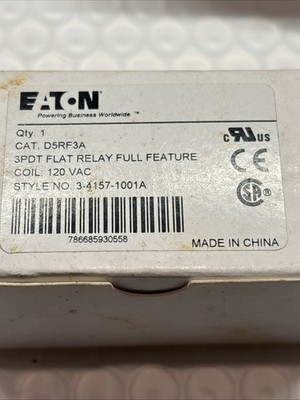 Eaton D5RF3A 3PDT Flat Relay Full Feature, Coil: 120 VAC, New