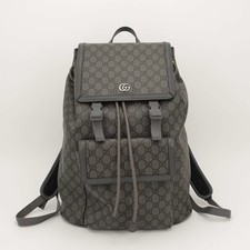 Gucci 792114 GG Supreme Canvas Backpack Bag Grey Black Leather Trim 792114