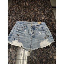 American Eagle Outfitters Graphic Distressed Denim Shorts Light Wash Size 2