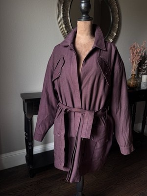 Trussardi Jeans Rare Vintage Italian Belted  Button Lined Safari Utility Coat  L