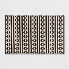 2'6"x4' Geometric Woven Accent Rug Black - Threshold: Handmade Cotton Wool Jute