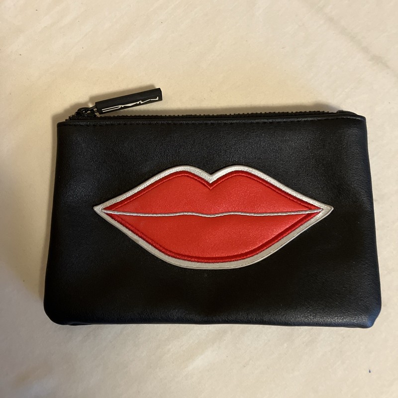 M.A.C.  "Red Lip" Black Makeup Cosmetics Bag, Travel Toiletry Pouch