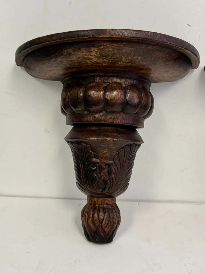 x2 Apliques Grandes Estantes de Pared Tallados a Mano Madera Maciza Hecho en Tailandia 14" H Foto 2 de 4