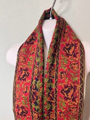 Kenzo Wool 100 Thin Large Stole Floral Pattern Vintage Red Women's accessories,