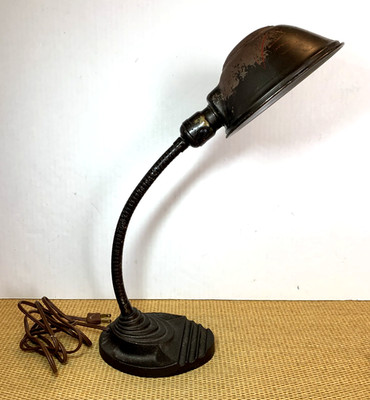 Vtg Cast Iron Base Goose Neck Desk Lamp Art Deco Industrial Steampunk Eagle