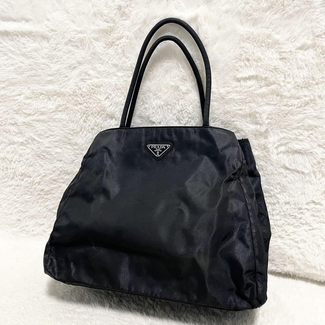 Prada Black Nylon Tote Bag with Triangle Logo Large Capacity Handbag