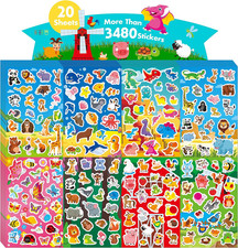 3480 Animal Stickers, 170 Adorable Cartoon Animal Designs, Motivational Ani...